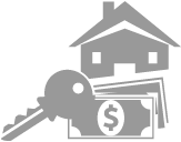key and money illustrations over the illustration of a house